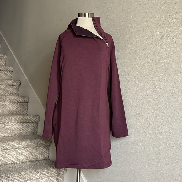 Earth Yoga Sz L Burgundy Organic Cotton Cozy Karma Sweatshirt Dress - Picture 2 of 16